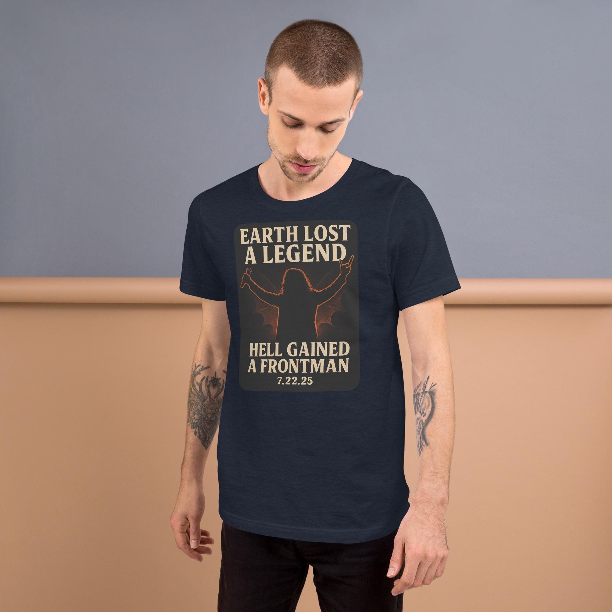 Dark Tribute Ozzy-Inspired Graphic Tee "Earth Lost a Legend, Hell Gained a Frontman" additional view 1