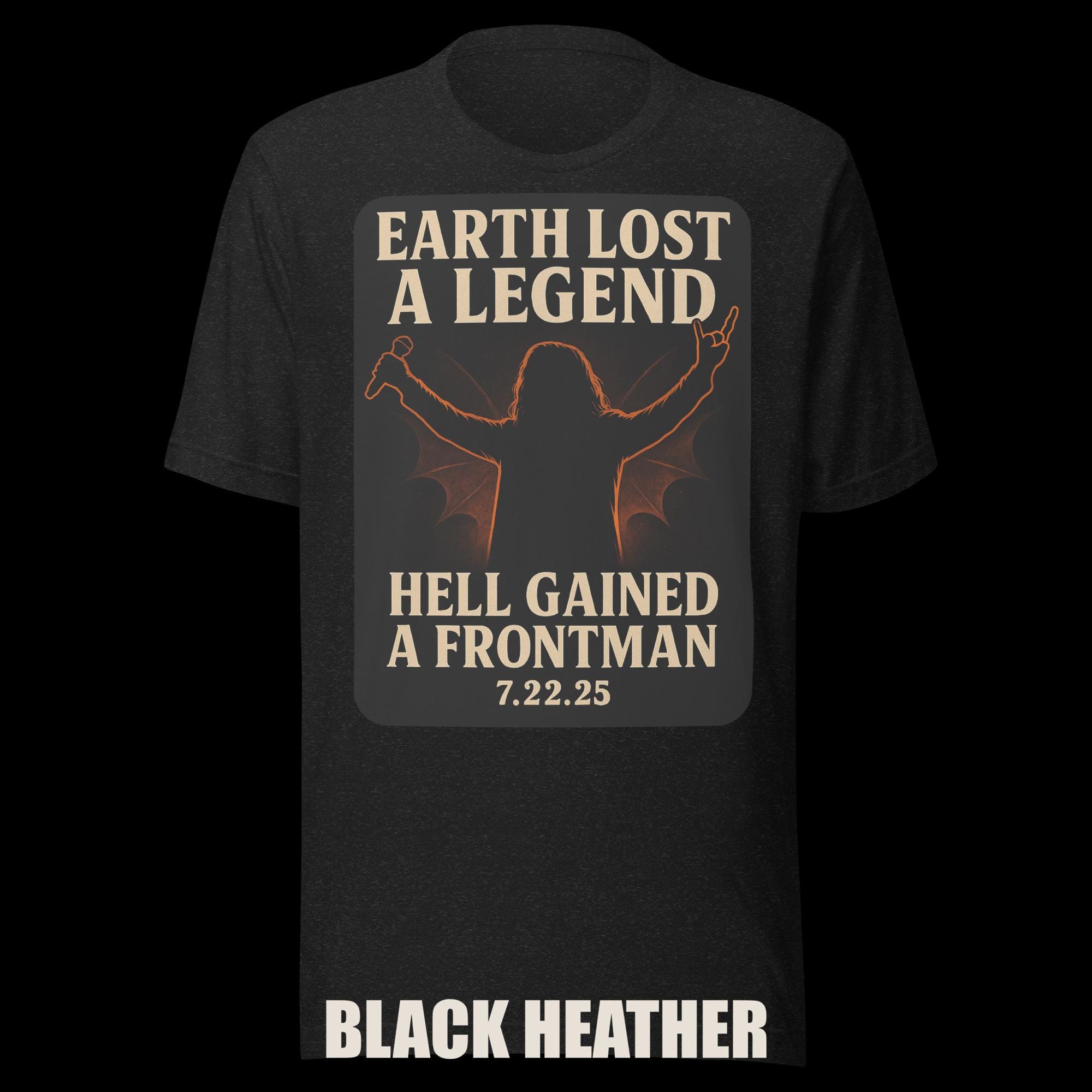 Dark Tribute Ozzy-Inspired Graphic Tee "Earth Lost a Legend, Hell Gained a Frontman" additional view 2