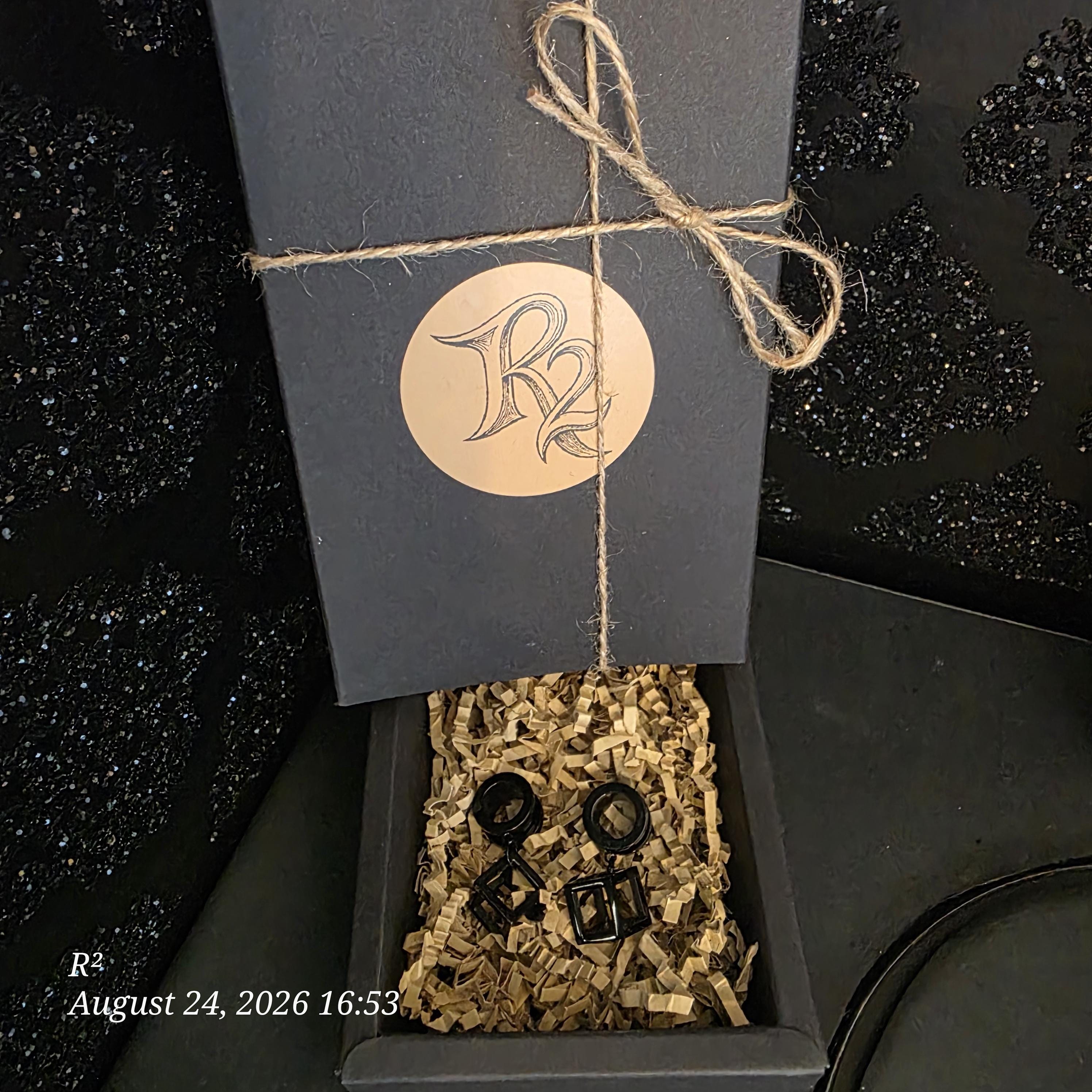 Black Cube Dangle Plug Earrings additional view 1