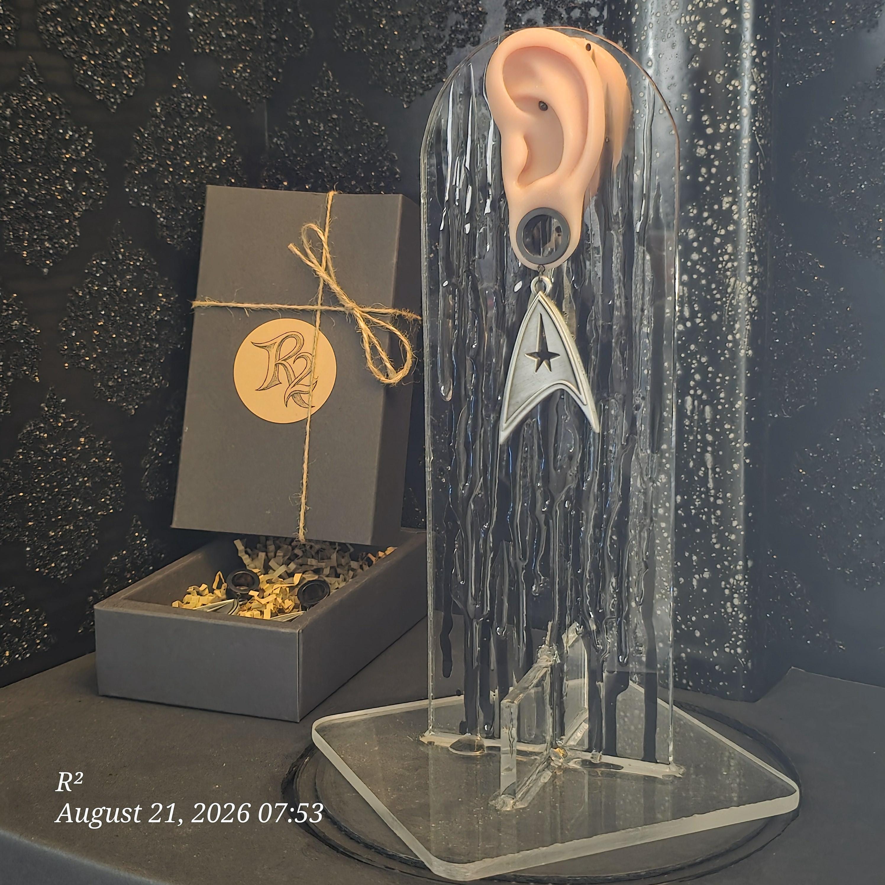 Silver Starfleet Inspired Dangle Plug Earrings by R²