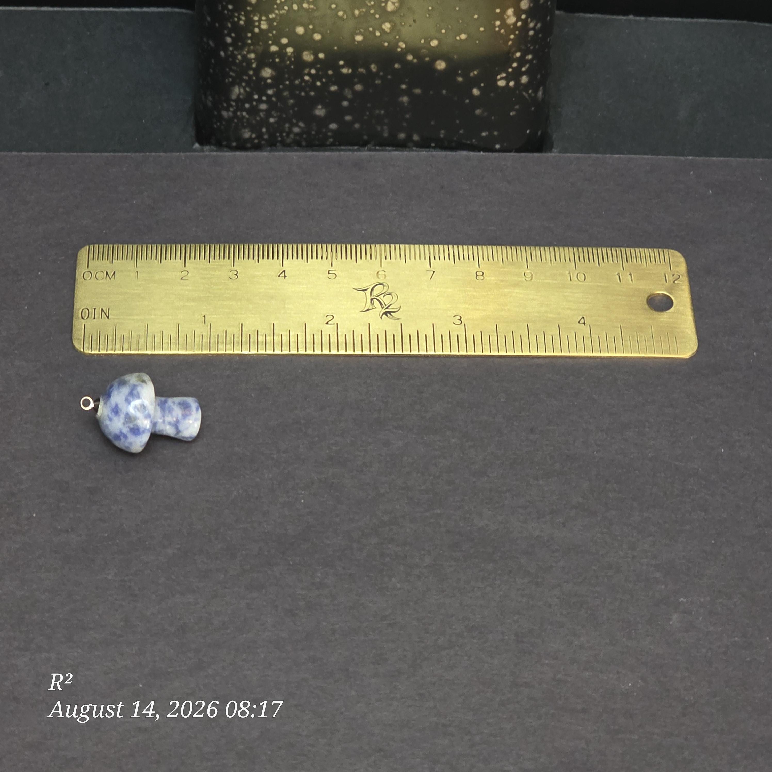 Spotted Blue Stone Mushroom Dangle Plug Earrings additional view 2