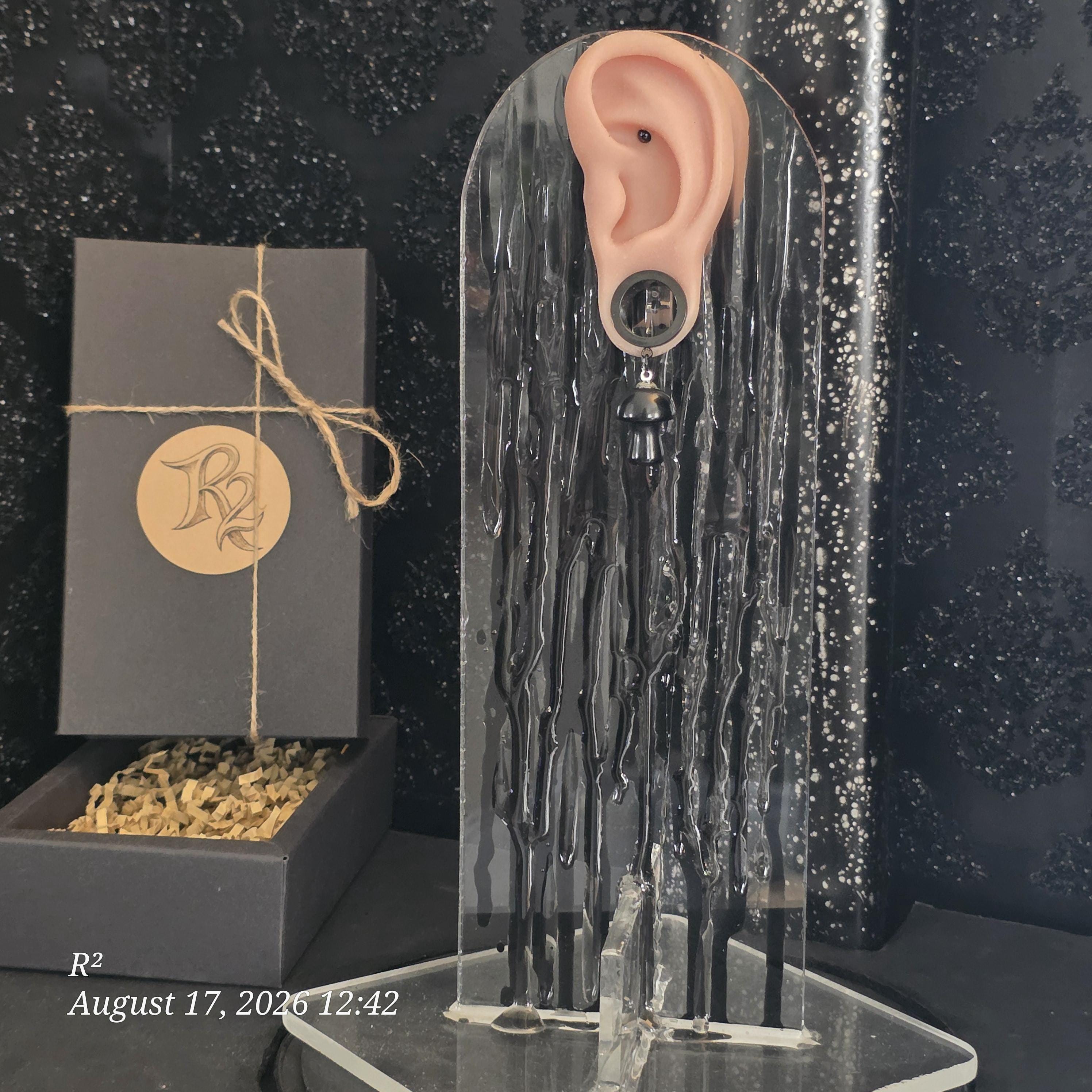 Rhyolite Mushroom Dangle Plug Earrings by R²