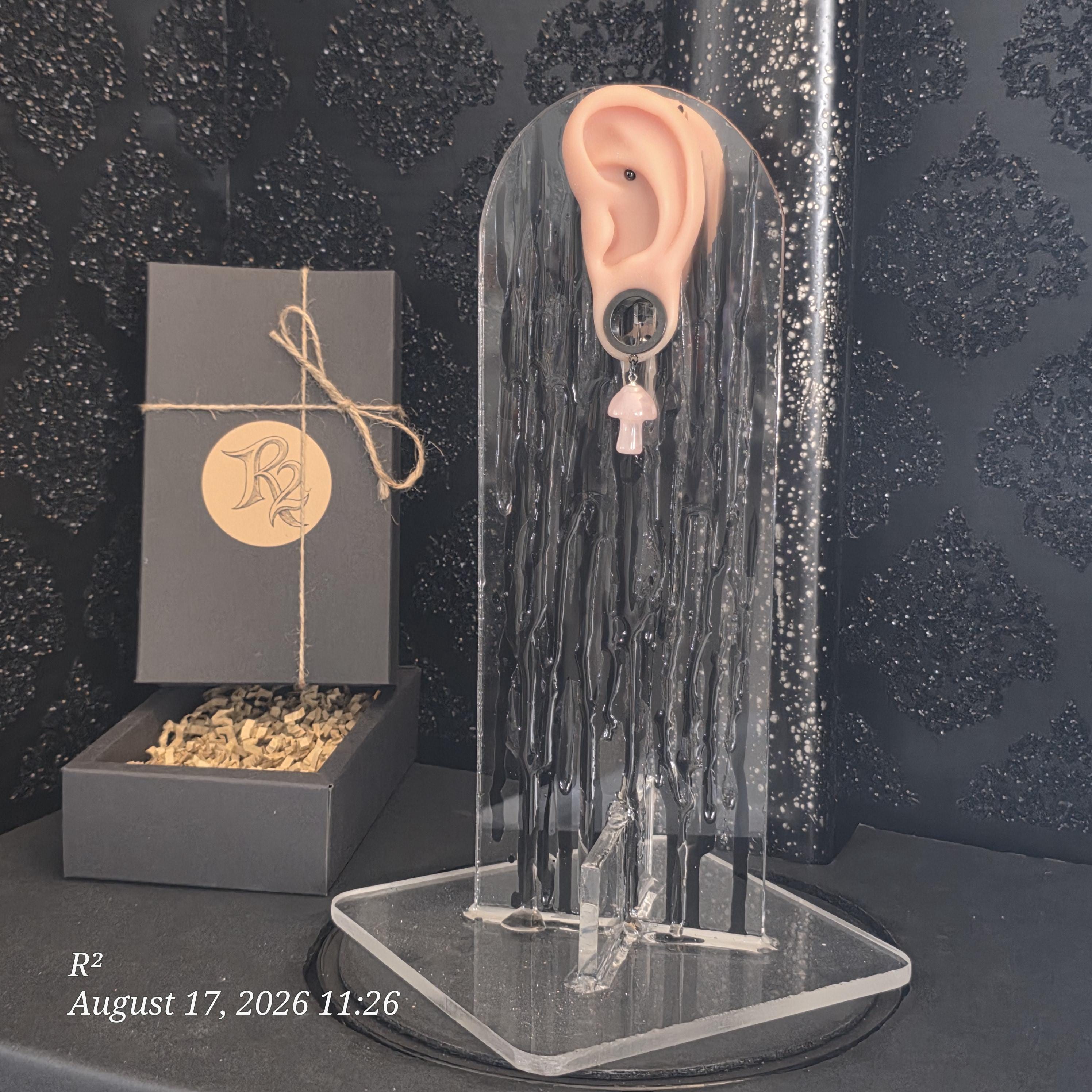 Rose Quartz Mushroom Dangle Plug Earrings by R²