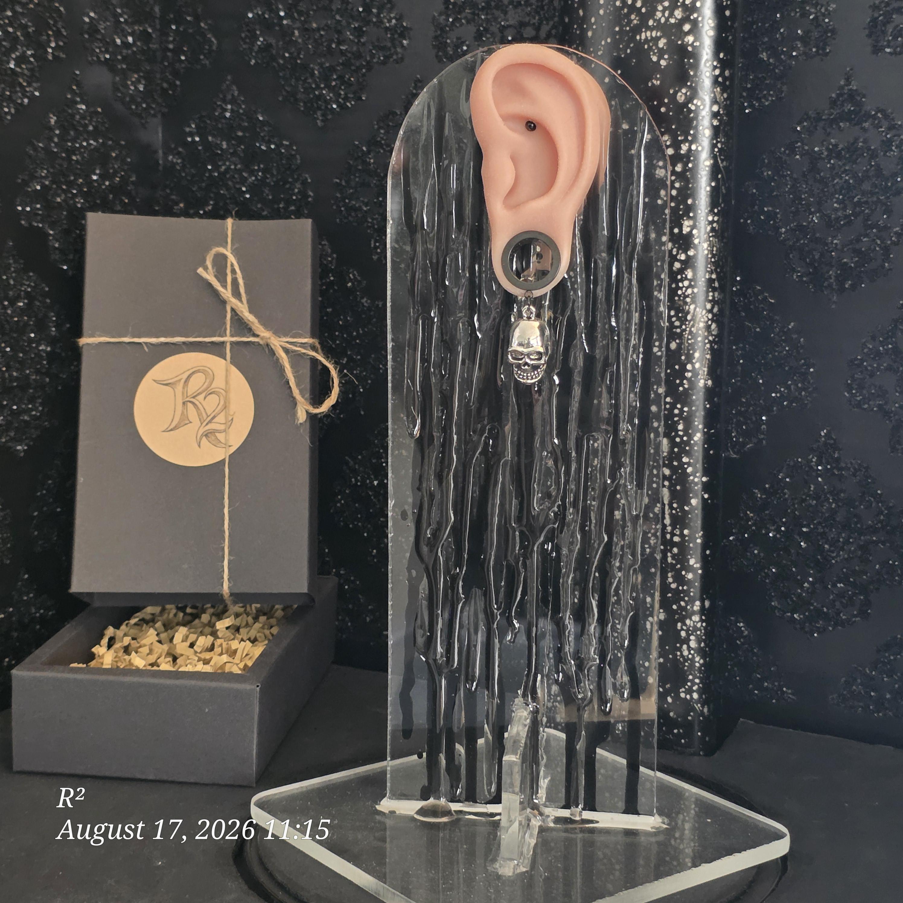 Grim Grin Skull Dangle Plug Earrings by R²