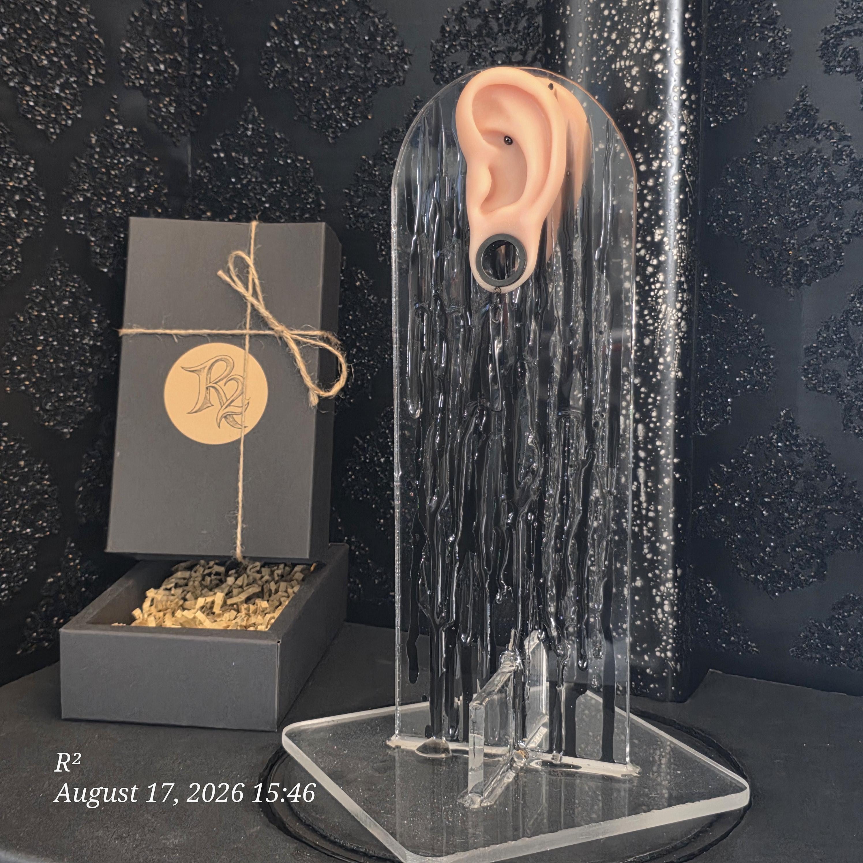 Black Vortex Dangle Plug Earrings by R²